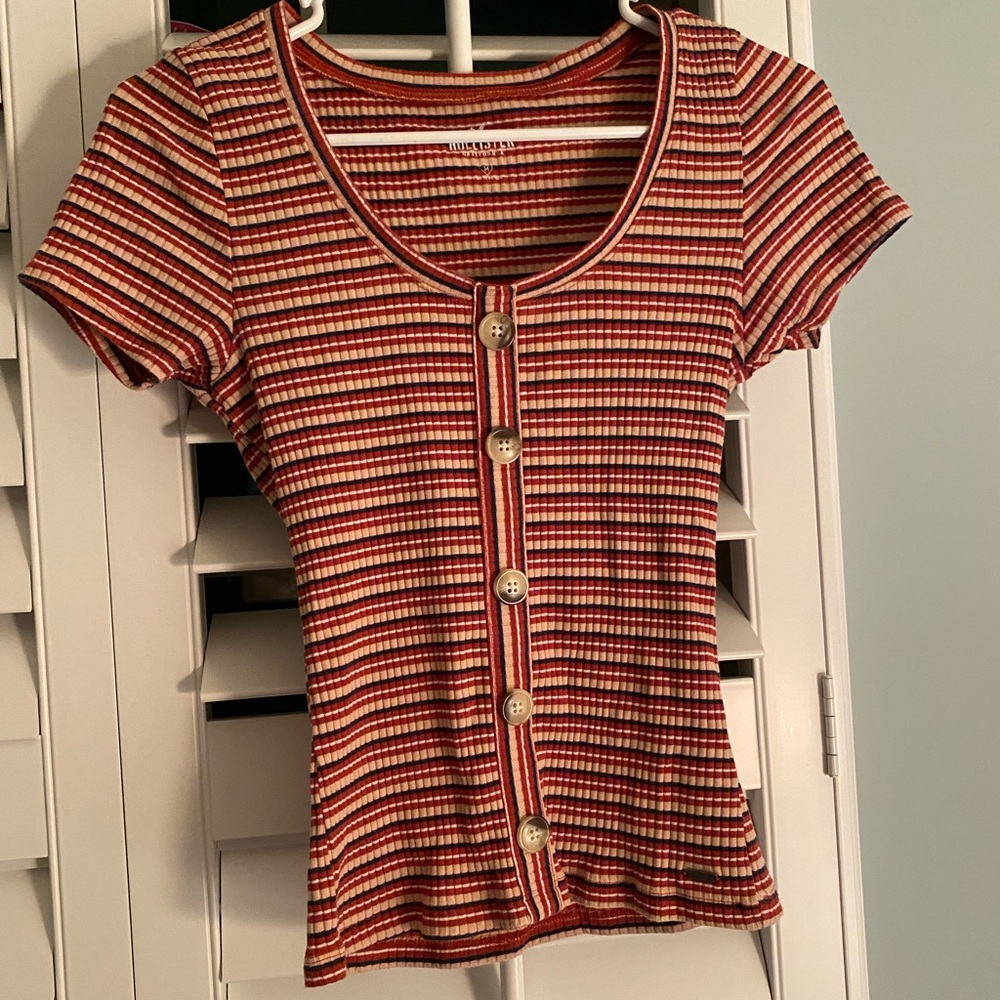 hollister ribbed stripped short sleeve shirt